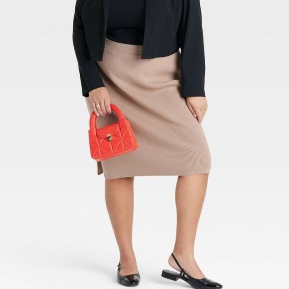 Ava & Viv Taupe Ribbed Sweater Skirt, Size 1X (18), NWT - Picture 1 of 9